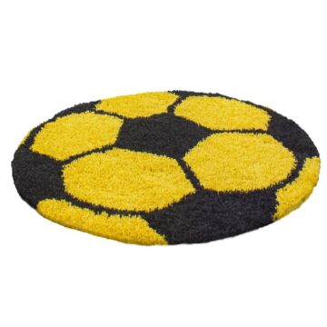 Fun Shaggy futbal detský koberec vysoký vlas kruh Ø 100cm žltá