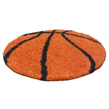 Fun Shaggy basketbal detský koberec vysoký vlas kruh Ø 120cm oranžová