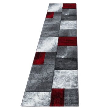 Hawaii Tetris koberec nízky vlas behúň 80x300cm červená