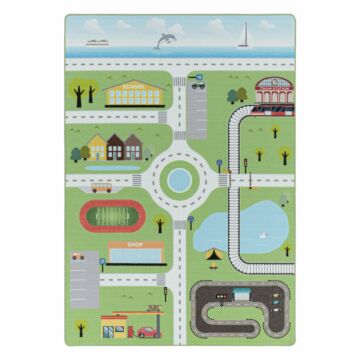 Play Doprava protišmykový hrací koberec slučkový vlas obdĺžnik 140x200cm zelená