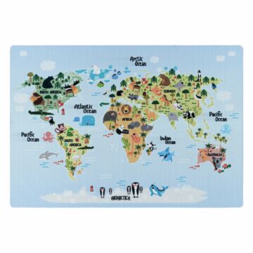 Play Svetová Mapa protišmykový hrací koberec slučkový vlas obdĺžnik 80x120cm modrá